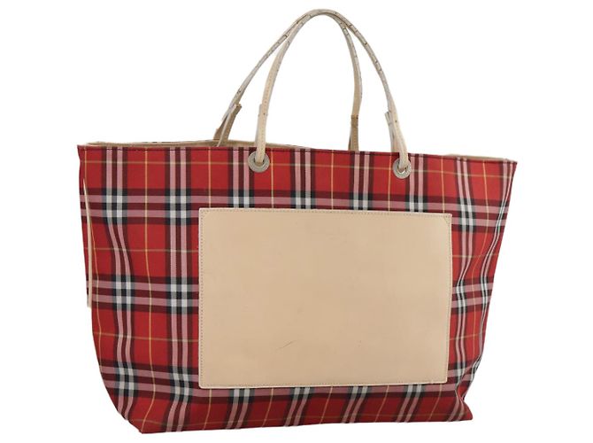 Burberry Nova Check Tote Bag aus Nylon rot Auth bs21181
