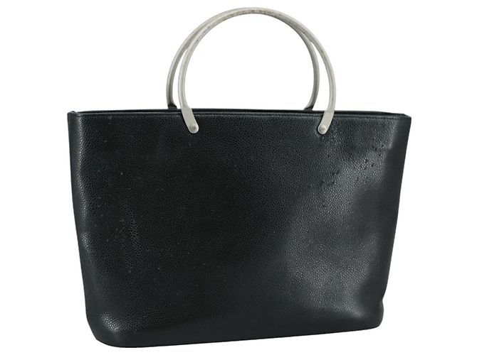 CHANEL Borsa a mano in pelle caviar nera CC Auth bs20918 Nero