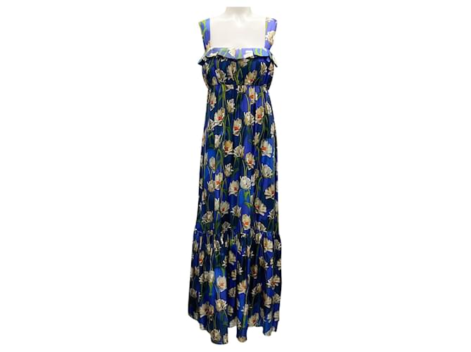 Autre Marque Borgo de Nor Magnolia Garden Navy Silk Twill Amina Dress Navy blue  ref.1962551