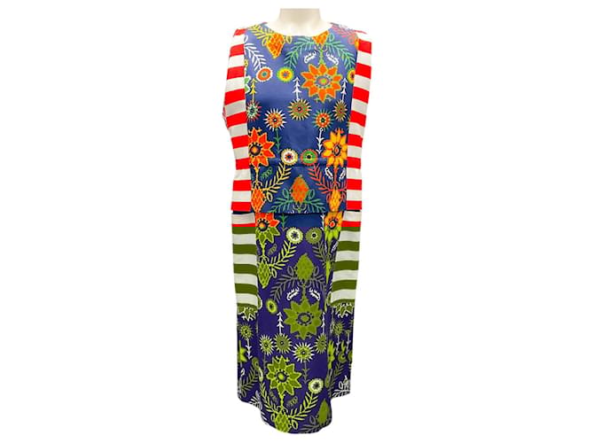 Autre Marque Rianna + Nina Red / Blue Multi Striped Floral Printed Midi Dress Multiple colors Cotton  ref.1962560