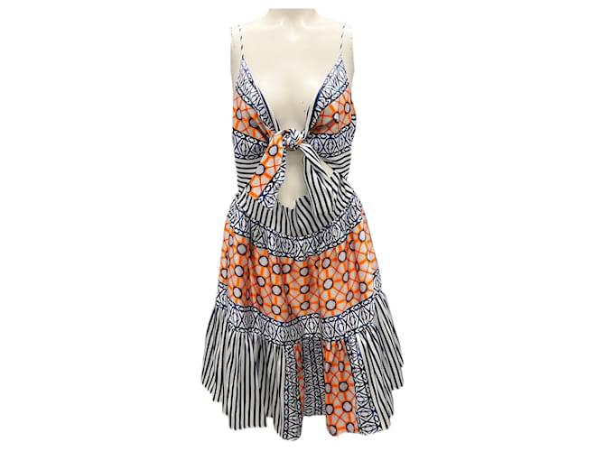 Autre Marque Silvia Tcherassi Blue Stripe Mosaic Kirna Dress Multiple colors Silk  ref.1962561