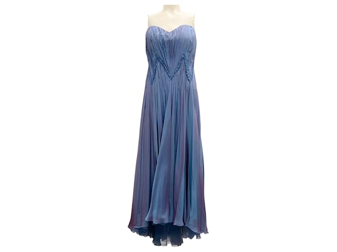 Autre Marque Rene Ruiz Collection Blue Iridescent Beaded Strapless Gown / Formal Dress Silk  ref.1962564