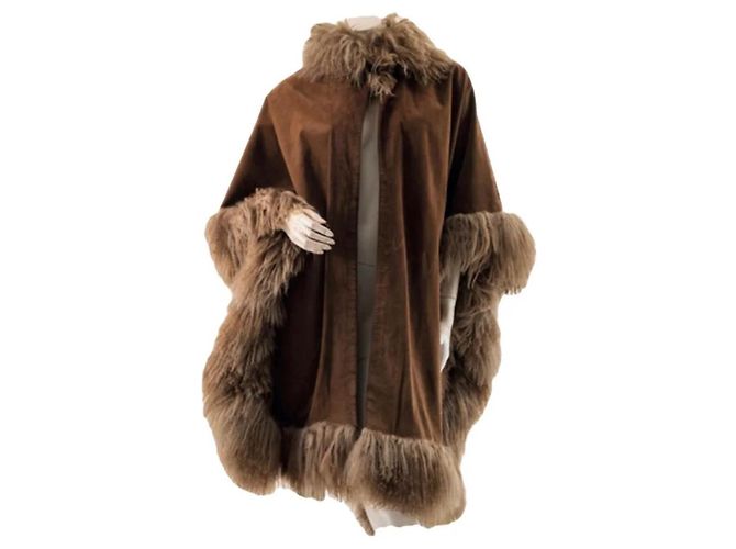 Fendi Brown Wild Boar Cape with Mongolian Sloth Collar