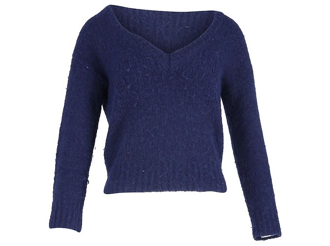 Suéter de lana azul con escote en V profundo de Reformation