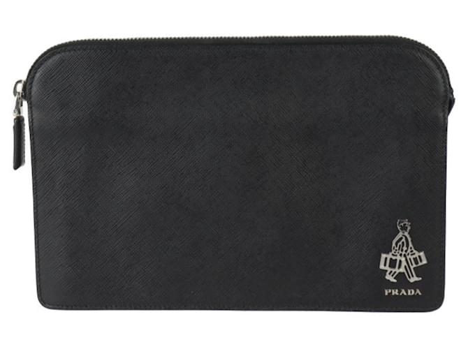 Prada Saffiano Leather Clutch Pouch Black  ref.1964609