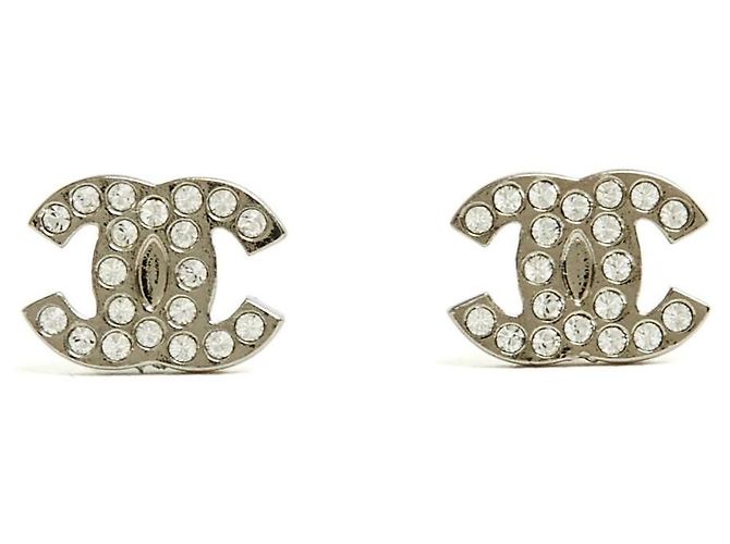 Chanel 2024 CC Silver Rhinestones Micro Stud Earrings Silvery