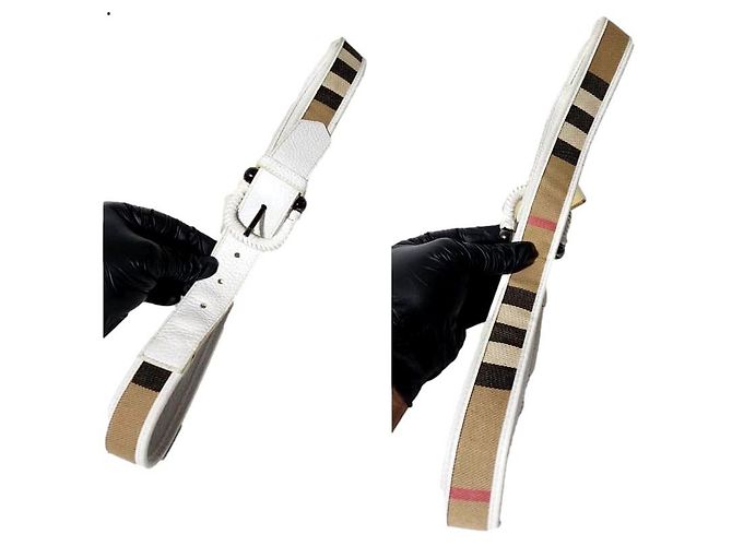 Burberry Nova Check beschichteter Canvas und Lackleder Gürtel Beige/Creme Größe: 32'' Roh