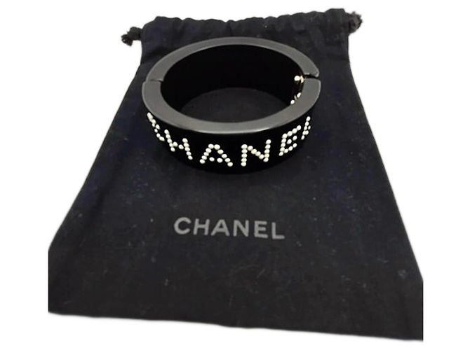 Pulseira mini pérolas pretas Chanel COCO, 2008 P Preto Cru Hardware prateado