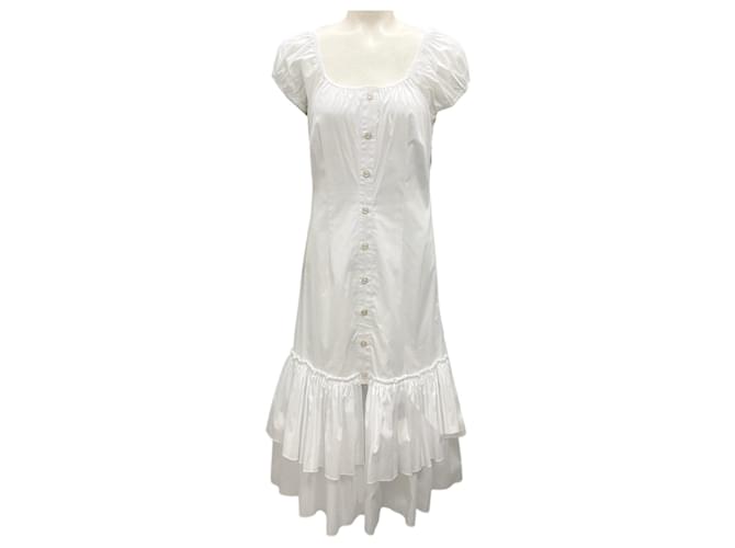 Autre Marque Caroline Constas White Lyla Ruffle Midi Dress Cotton  ref.1965074