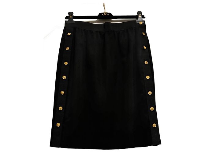 Chanel double side button-embellished wool skirt, 90’s Black Dark grey Gold hardware
