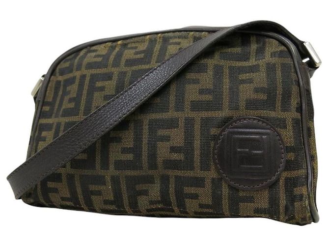 Fendi Zucca braune Monogramm-Canvas-Leder Umhängetasche