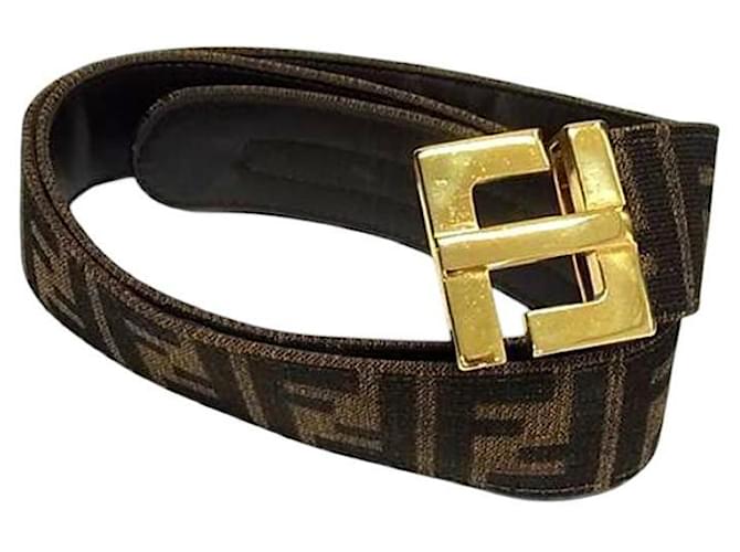 Ceinture en cuir avec motif monogramme Zucca marron et logo doré de Fendi 