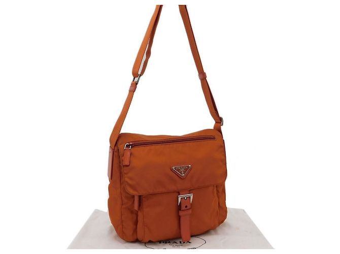 Prada Orange Tessuto Nylon Logo Umhängetasche