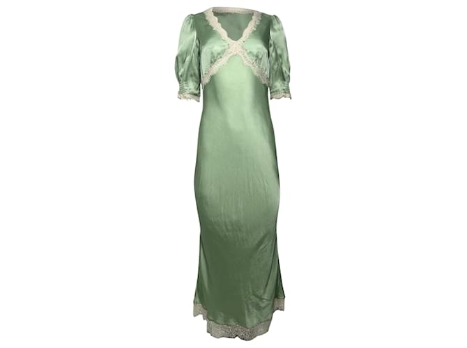 Autre Marque Rixo Annina Lace Trim Midi Dress in Green Viscose Cellulose fibre  ref.1965533