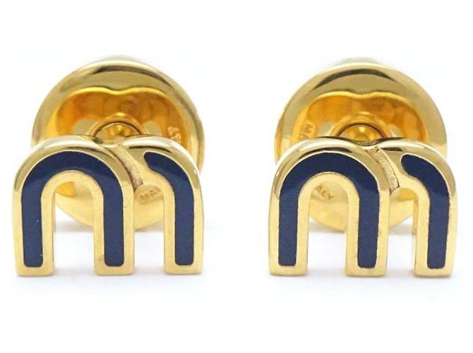 Boucles d'oreilles logo Miu Miu plaquées or Bleu