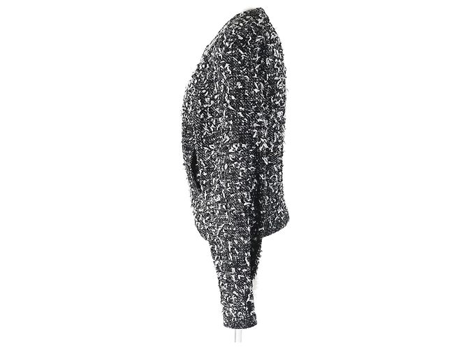 Chanel Wool Nylon Tweed No Collar Zip Jacket 34 Black