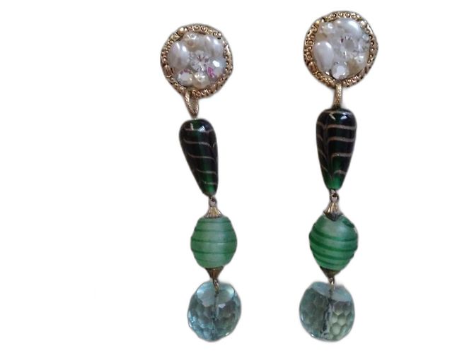 Vintage Murano Perlen Clip Ohrringe lang Mehrfarben