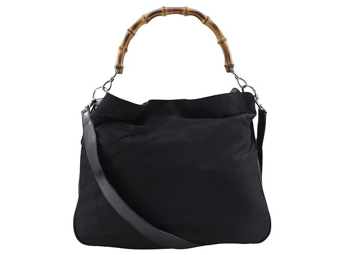 Gucci Nylon Canvas Bamboo Handtasche 2way Schwarz