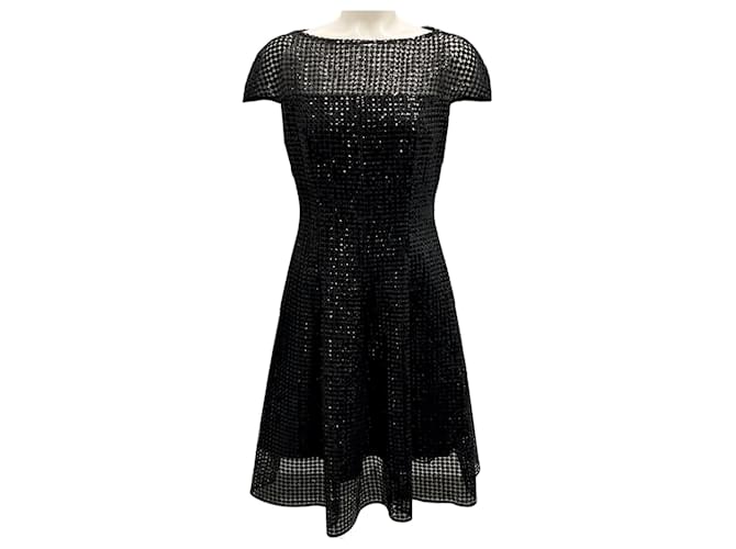 Autre Marque Talbot Runhof Black Sequined Short Sleeved A-Line Cocktail Dress Polyester  ref.1969550