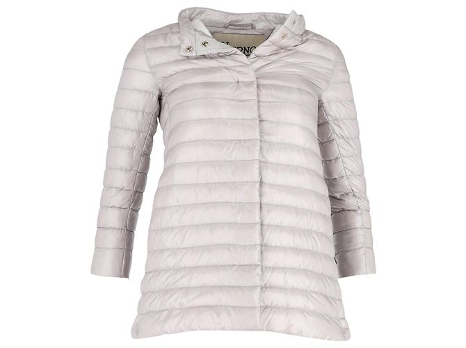 Herno Button-Up Padded Coat in Grey Nylon