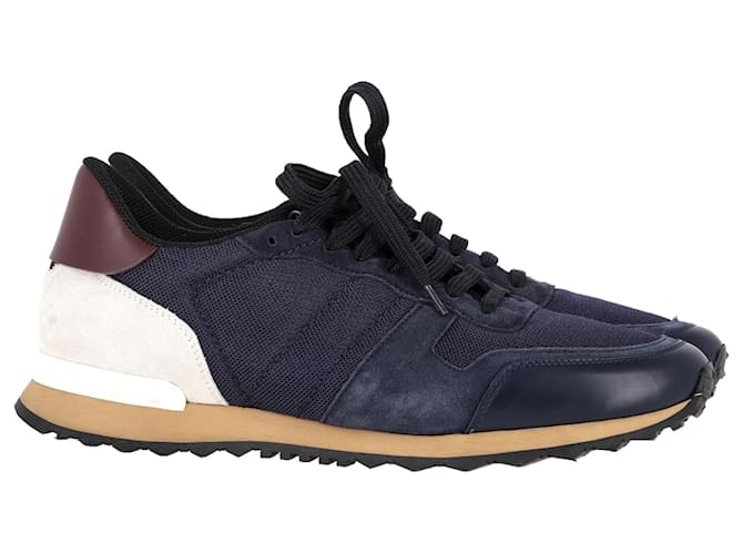 Valentino Garavani Rockrunner Studded Sneakers in Navy Blue