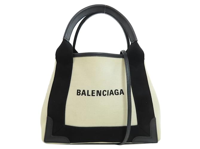 Everyday Balenciaga 390346 Navy Cabas XS Handbag Black White Cloth  ref.1969814