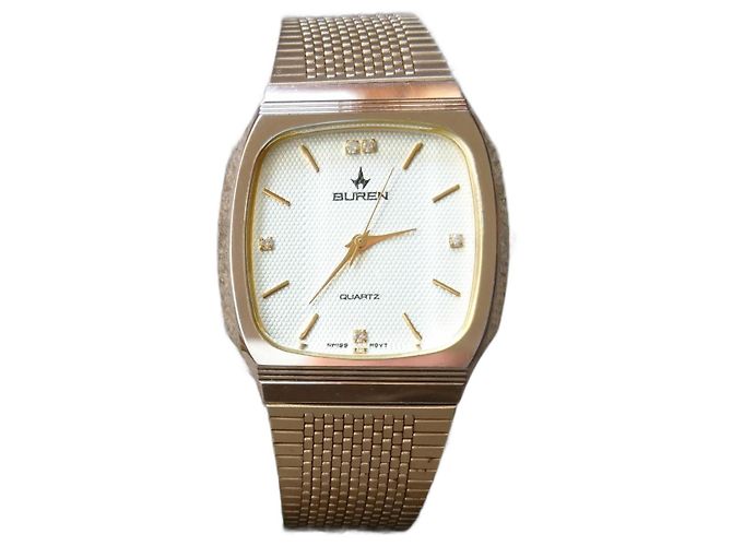 Autre Marque Relógio de quartzo retrô Buren ref. BU-9001M Movimento suíço Dourado