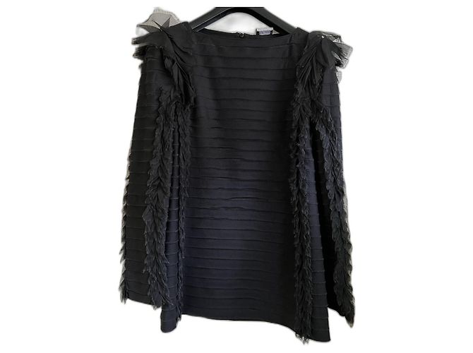 Blusa Chanel in seta e lana nera Taglia 38IT Nero