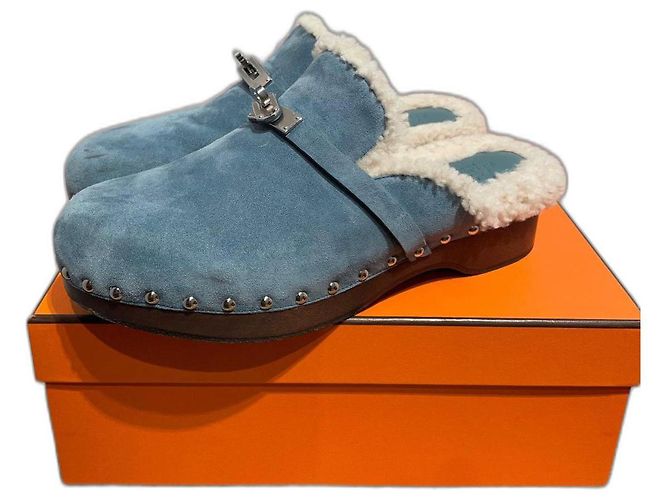 Hermès Clogs Blue Suede