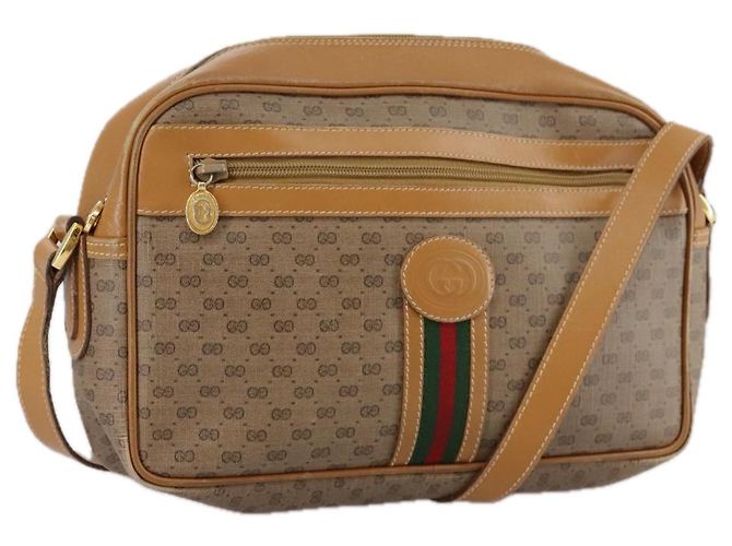 GUCCI Micro GG Supreme Web Sherry Line Borsa a Spalla PVC Beige Rosso Auth th5563
