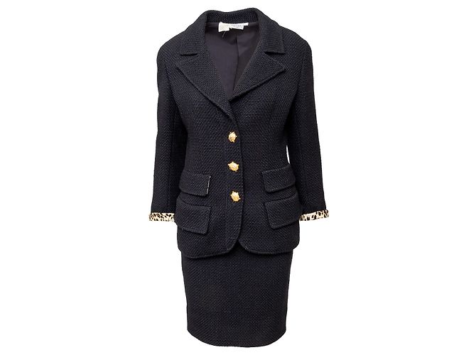 Valentino Boutique Wool Set with Turtle Buttons Black
