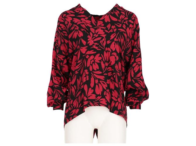 Rot und schwarze Seidenbluse von Guy Laroche Sand