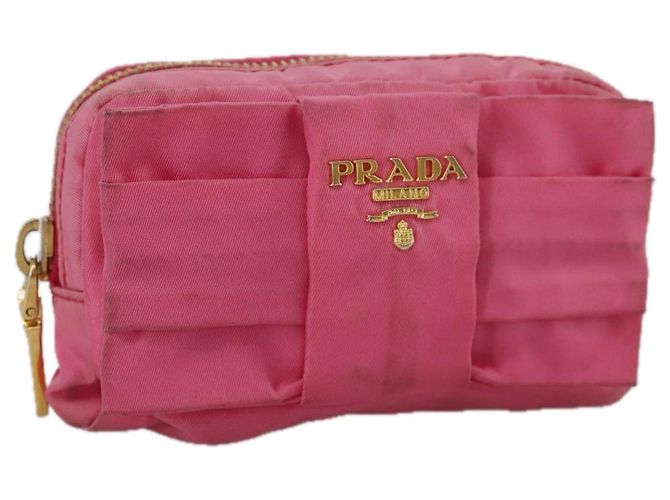 Pochette PRADA Nylon Rose Or Rose Auth 108723 Doré
