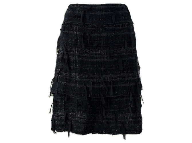 Chanel Exquisite schwarze Tweed-Rock mit Band 46 FR