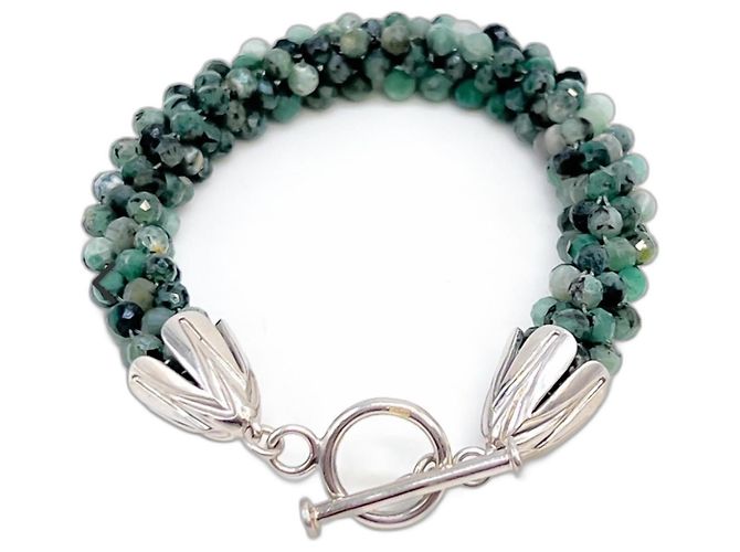 Autre Marque Pulseira de pérolas de esmeralda em prata 925 Verde