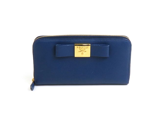 Prada Blue Leather Long Wallet