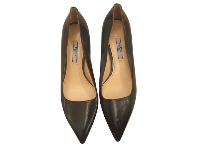 Prada Lambskin Heels Dark Green