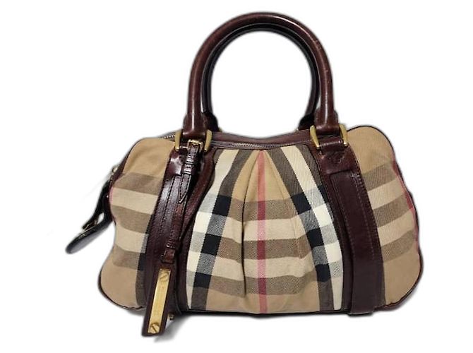 Bolsa Ashbury Knight em lona e couro Nova Check Burberry Bege/Marron Marrom
