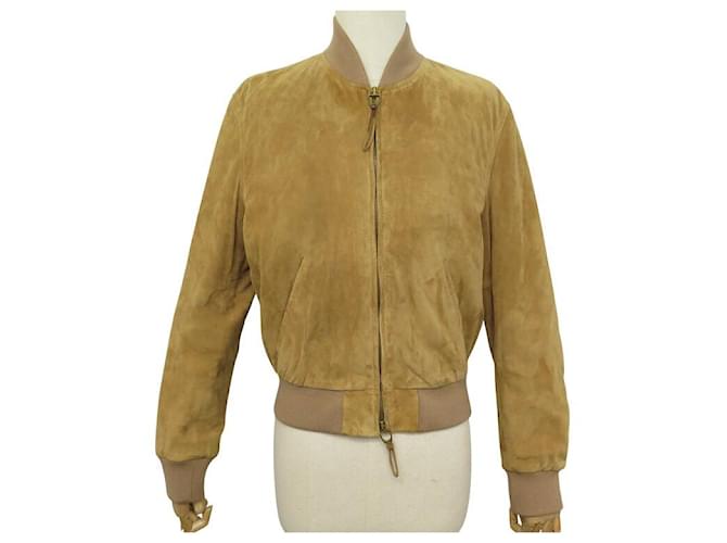 RALPH LAUREN BROWN SUEDE BOMBER JACKET COAT 6 38 M  ref.1973928