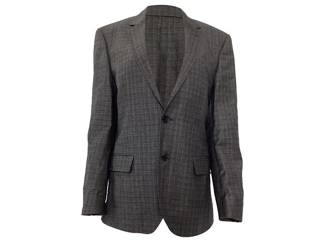 Boss by Hugo Boss Plaid Single-Breasted Blazer in Grey Wool