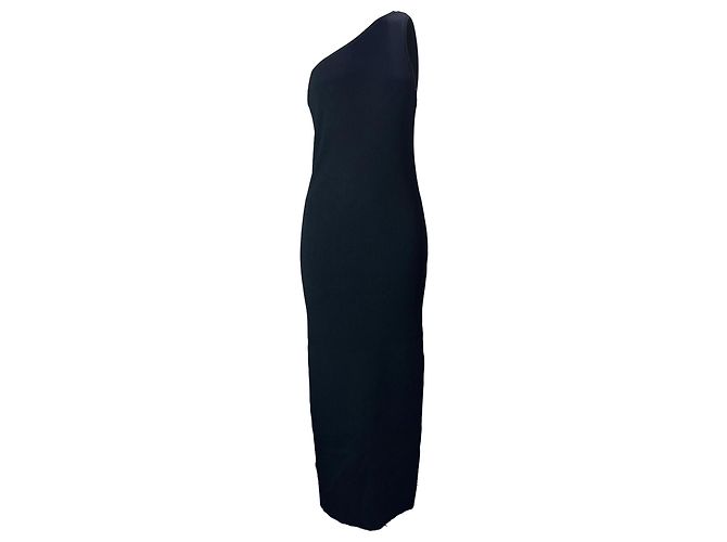 Totême Ripp Maxi Ein-Schulter Enges Kleid aus schwarzer Viskose