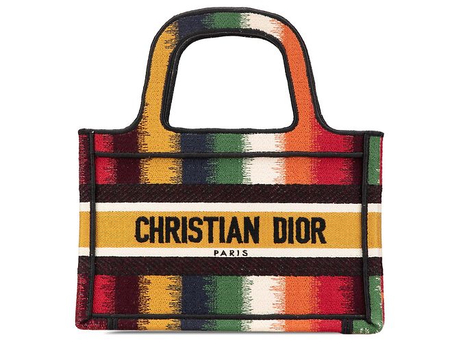 Book Tote Dior Tote de Libro Mini D Rayas Amarillas Amarillo