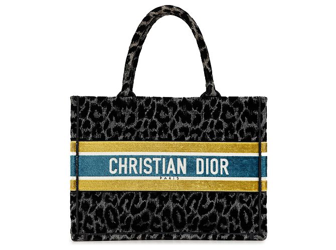 Book Tote Tote en toile brodée léopard Dior Black Mizza Medium Noir