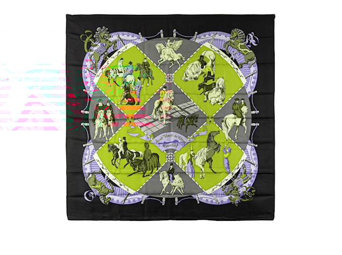 Hermès Black Musee Vivant du Cheval Chantilly Silk Scarf Cloth  ref.1975771