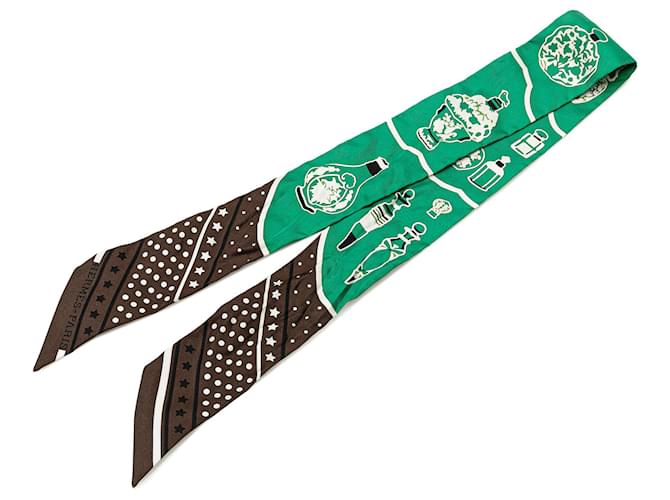 Hermès Green Les Flacons Bandana Silk Twilly Scarf Cloth  ref.1976030