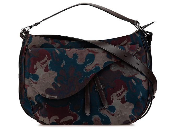 Saddle Bolsa de sela suave em denim camuflado Dior Brown Peter Doig Marrom