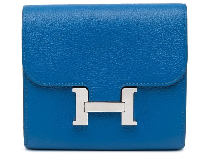Hermès Blue Evercolor Constance Slim Compact Wallet