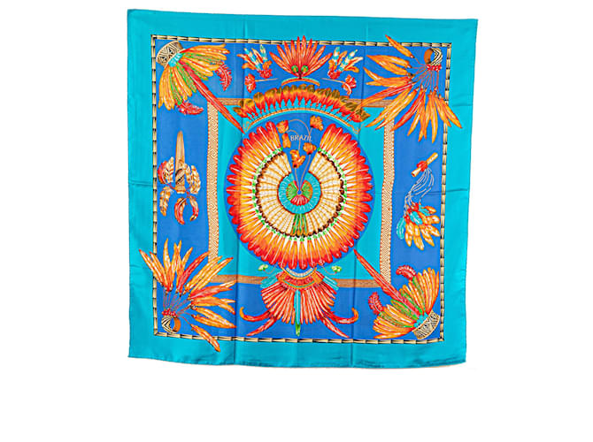 Hermès Blue Brazil Silk Scarf Light blue Cloth  ref.1976308