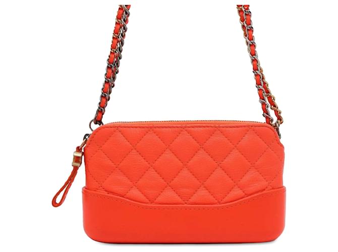 Chanel Orange Quilted Calfskin Gabrielle Double Zip Clutch With Chain Leather Pony-style calfskin  ref.1976479