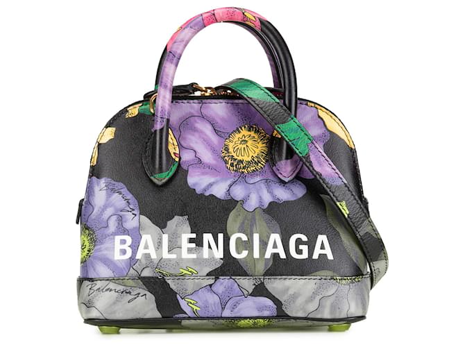 Balenciaga Black Smooth Calfskin Lush Floral Print XXS Ville Top Handle Bag Leather Pony-style calfskin  ref.1976536